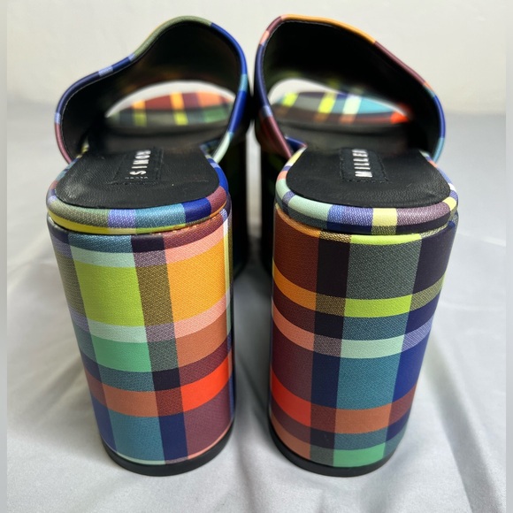 Simon Miller Retro Yellow Check Plaid Leather Blackout Platform Slide Sandals - Picture 7 of 10